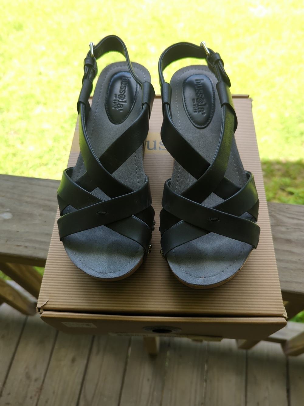 Bussola Frida Black Crisscross Slingback Wedge Sandals -  Size 39